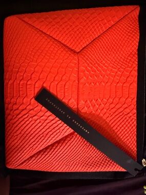 Ampersand as Apostrophe Neon Orange Python Clutch